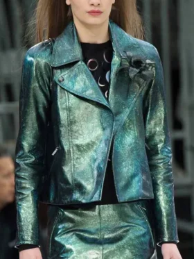 Emily Cooper Emily In Paris Moto Green Leather Jacket On Sale