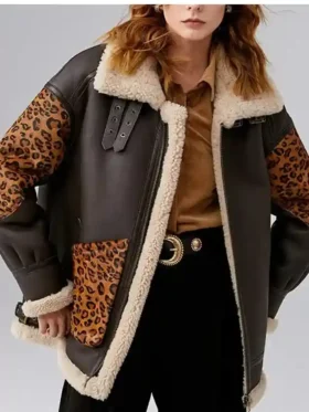 Jose Shearling Leather Leopard Print Coat