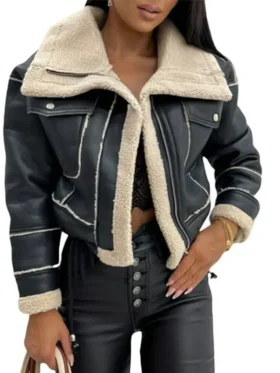 Patsy Women's Shearling Sheepskin Genuine Leather Trucker Jacket