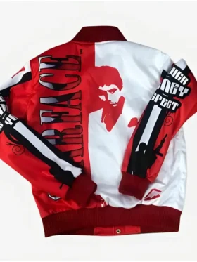 Buy Al Pacino Scarface Satin Red and White Varsity Jacket