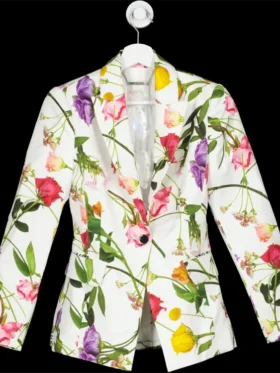 Carrie Preston Elsbeth 2024 White Floral Print Coat