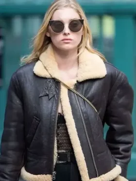 Elsa Hosk Brown Shearling Leather Jacket