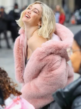 Gigi Hadid Hooded Pink Faux Fur Jacket