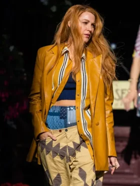 It Ends With Us 2024 Blake Lively Yellow Leather Coat On Sale