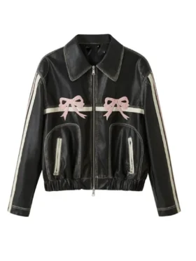 Shop Diddi Moda Ribbon Leather Jacket