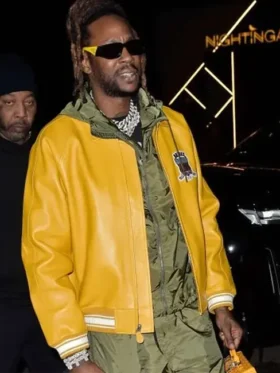 Buy 2 Chainz BMF Movie Premiere Night Yellow Bomber Leather Jacket For Sale Men And Women