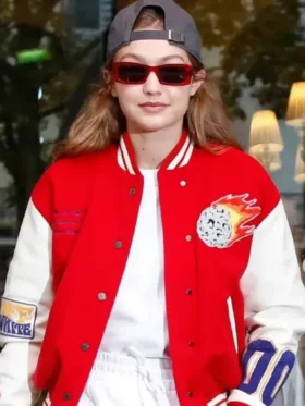 Buy Gigi Hadid Red And White Varsity Jacket