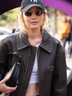 Gigi Hadid Brown Real Leather Jacket