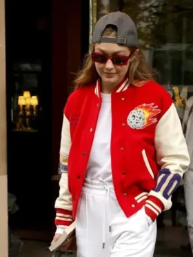 Gigi Hadid Red And White Varsity Jacket