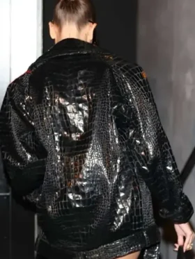 Hailey Bieber Paris Fashion Week Leather Jacket