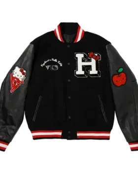Hello Kitty Apples H Black Varsity Jacket On Sale