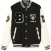Brooklyn Nets Black and Off White Varsity Jacket