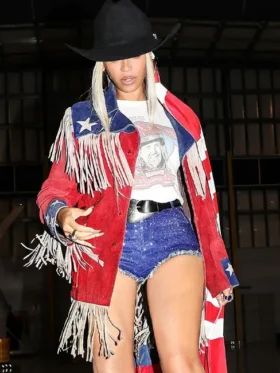 Buy Coachella 2024 Beyonce 1960S Suede Lether American Flag Fringe Jacket