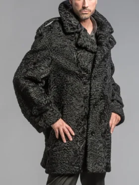 Buy Grover Men Persian Lamb Fur Trench Style Black Coat