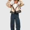 Buy Mary Faux Shearling Beige Aviator Leather Jacket For Women