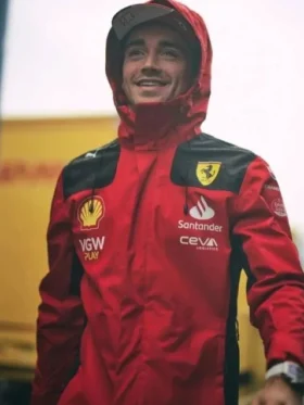 Charles Leclerc Grand Prix Ferrari Red Hooded Jacket