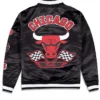 Chicago Bulls Rally Drive 2024 Satin Varsity Jacket Back