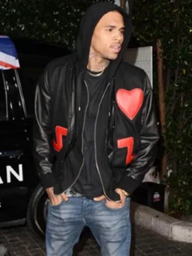 Chris Brown Red Heart Bomber Jacket