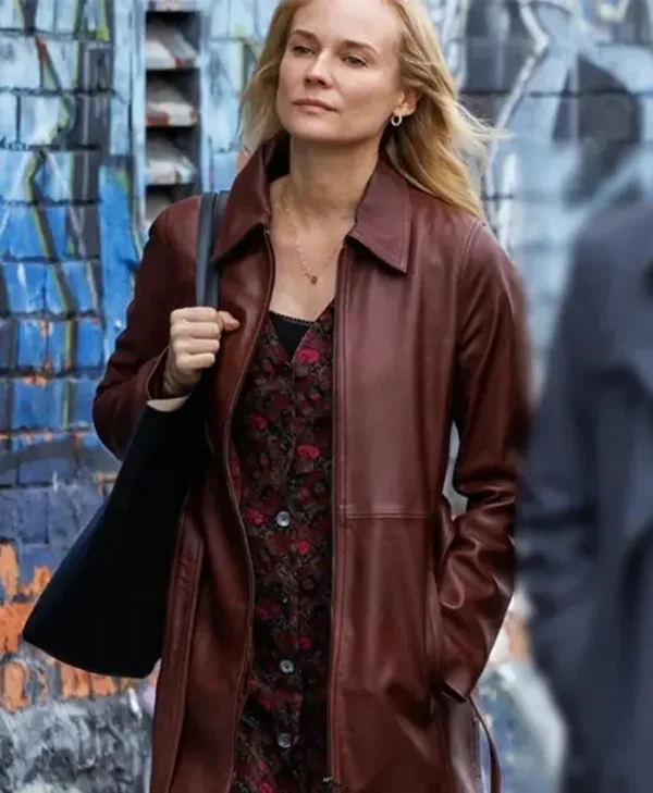 Diane Kruger Longing 2024 Brown Leather Coat