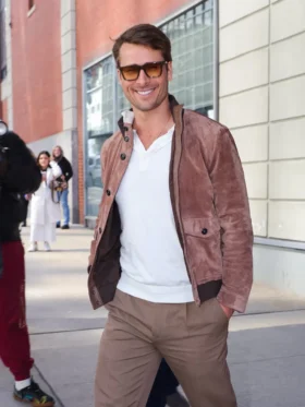 Glen Powell The Drew Barrymore Show NYC Leather Jacket