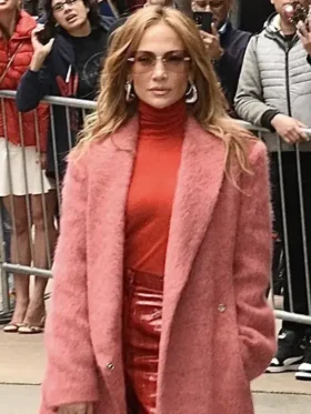 Jennifer Lopez Good Morning America 2024 Pink Fur Long Coat
