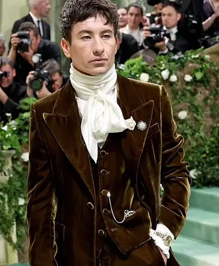 Met Gala 2024 Barry Keoghan Olive Green Velvet Burberry Suit