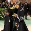Met Gala 2024 Queen Latifah Black Long Floral Coat