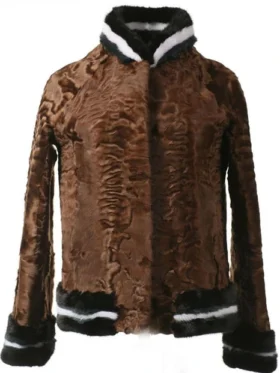 Nava Crosby Brown Persian Lamb Fur with Faux Fur Coat On Sale