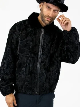 Norris Black Zipper Persian Fur Lamb Jacket
