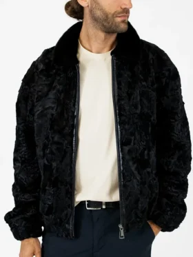 Norris Black Zipper Persian Lamb Fur Jacket