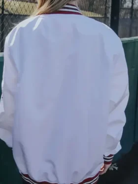 Pon Arkansas Razorbacks Bomber White Satin Varsity Jacket For Women