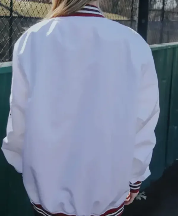 Pon Arkansas Razorbacks Bomber White Satin Varsity Jacket For Women