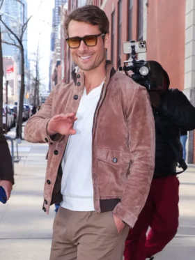 Shop Glen Powell The Drew Barrymore Show NYC Leather Jacket