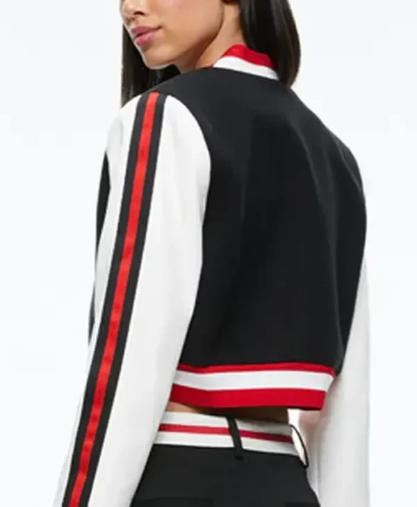 Top Chef Kristen Kish Cropped Black Leather Varsity Jacket Back