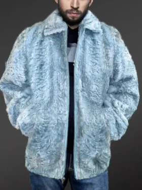 Walker sky blue persian lamb fur Bomber jacket