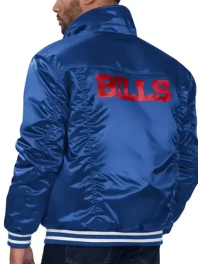 Buffalo Bills Silver Tab Satin Trucker Varsity Jacket Back