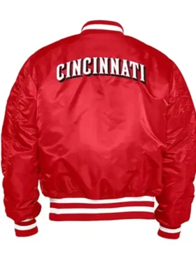 Cincinnati Reds MA-1 Red Satin Zip Bomber Jacket Back