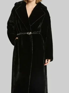Demi Moore Black Fur Trench Coat For Women
