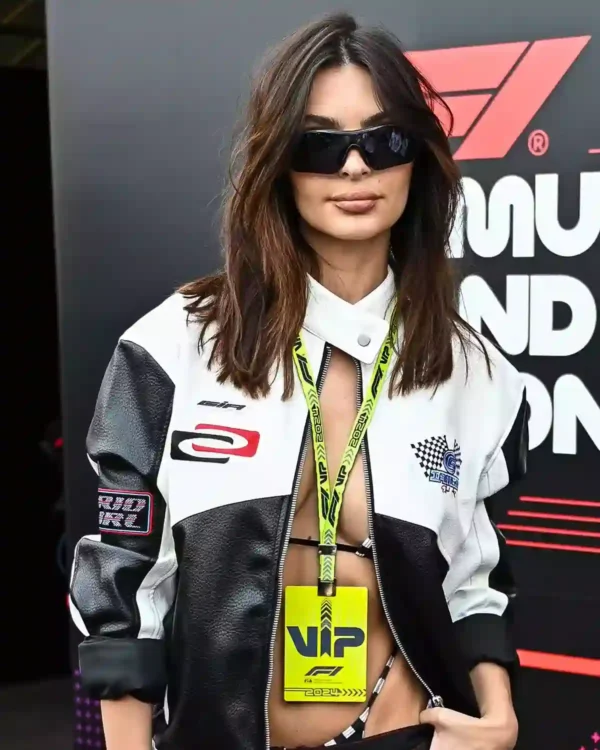 Emily Ratajkowski F1 Monaco Grand Prix Leather Jacket