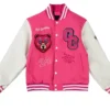 Gag City Pink and White Wool Varsity Jacket