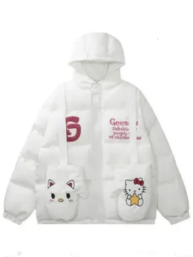 Hello Kitty Embroidered Puffer Hooded Jacket