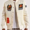 Phoenix Suns Off White Full-Snap Satin Varsity Jacket