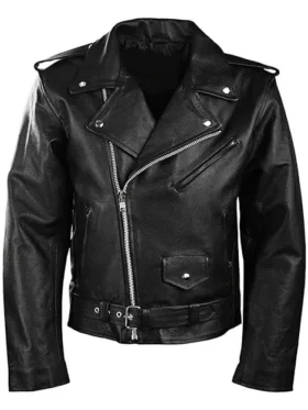 Rollings Stone Black Biker Leather Jacket