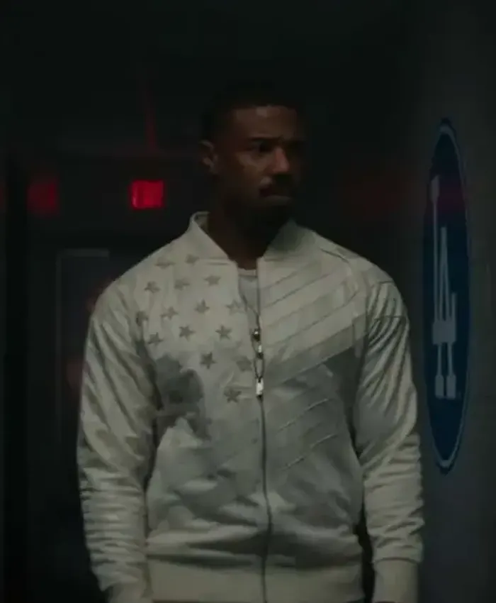 Creed III Michael B. Jordan White Zip Bomber Jacket Vanquishe