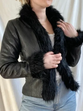 Order Vintage Leather Jacket with Faux Fur Collar and Cuff For Sale Men And Women